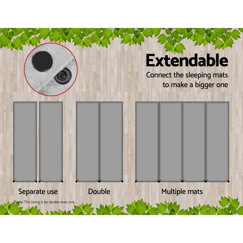 Self-Inflating Mattress Camping Sleeping Mat Air Bed Double Set Grey - Nurns