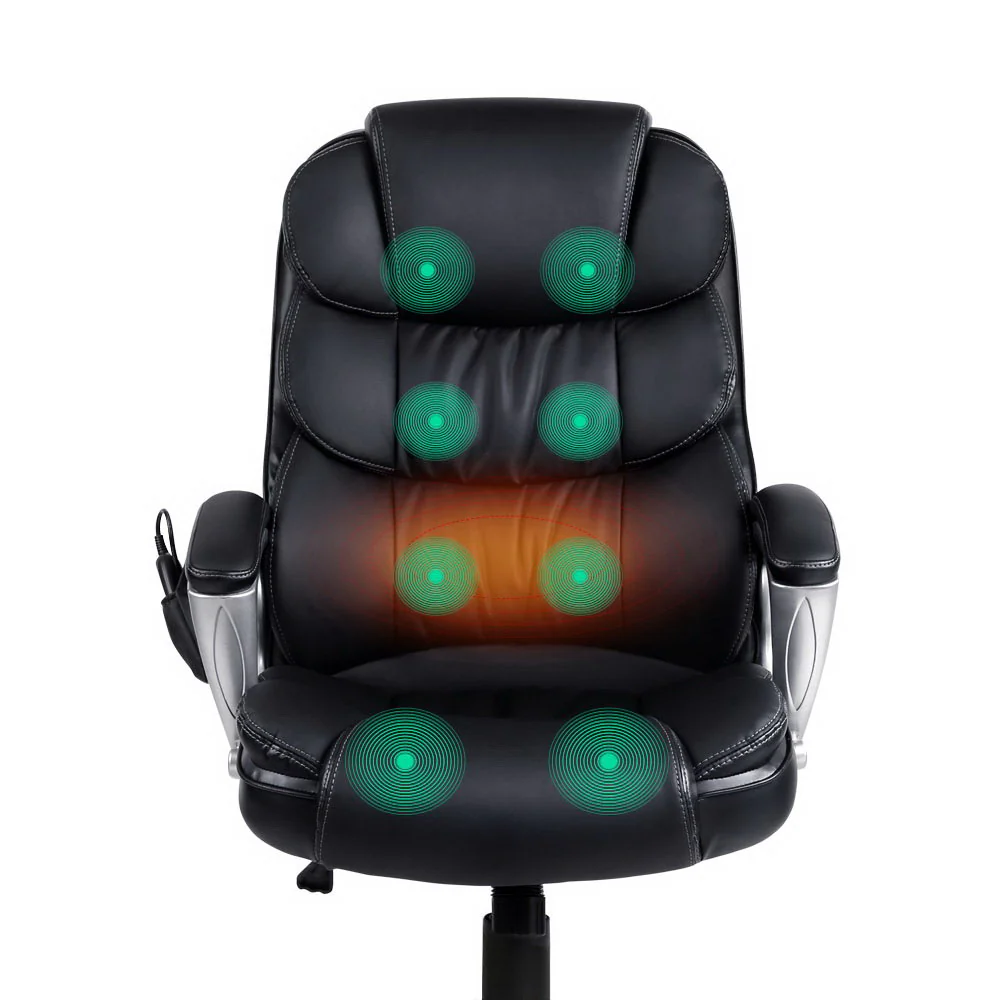Artiss 8 Point Massage Office Chair Heated Seat Pu Black - Nurns
