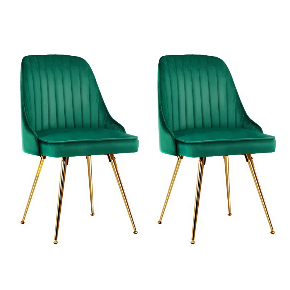 Brynlee Set of 2 Dining Chairs Velvet Channel Tufted - Green - Nurns