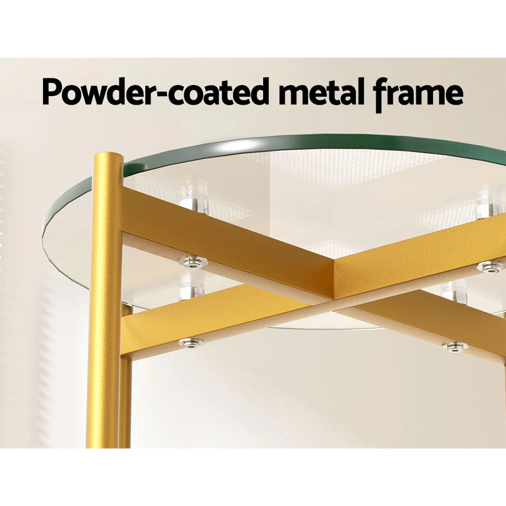 Irois Wooden Laptop Desk Sofa Glass Side End Table Metal Frame - Brown - Nurns