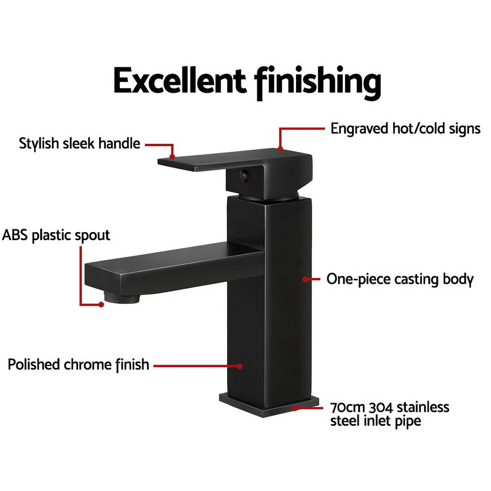 Bathroom Basin Mixer Tap Square Faucet Vanity Laundry Black - Nurns