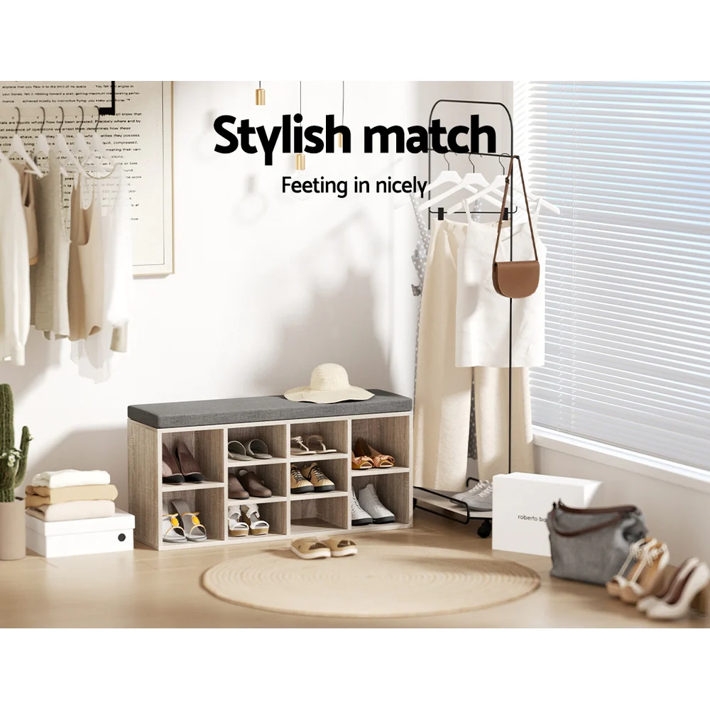 Artiss Shoe Rack Cabinet Shoe Bench Fabric Seat Pine BOA - Nurns