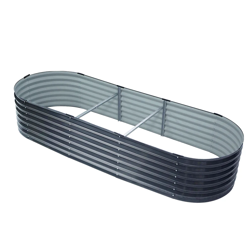 Garden Bed 240x80x42cm Oval Planter Box Raised Container Galvanised - Nurns