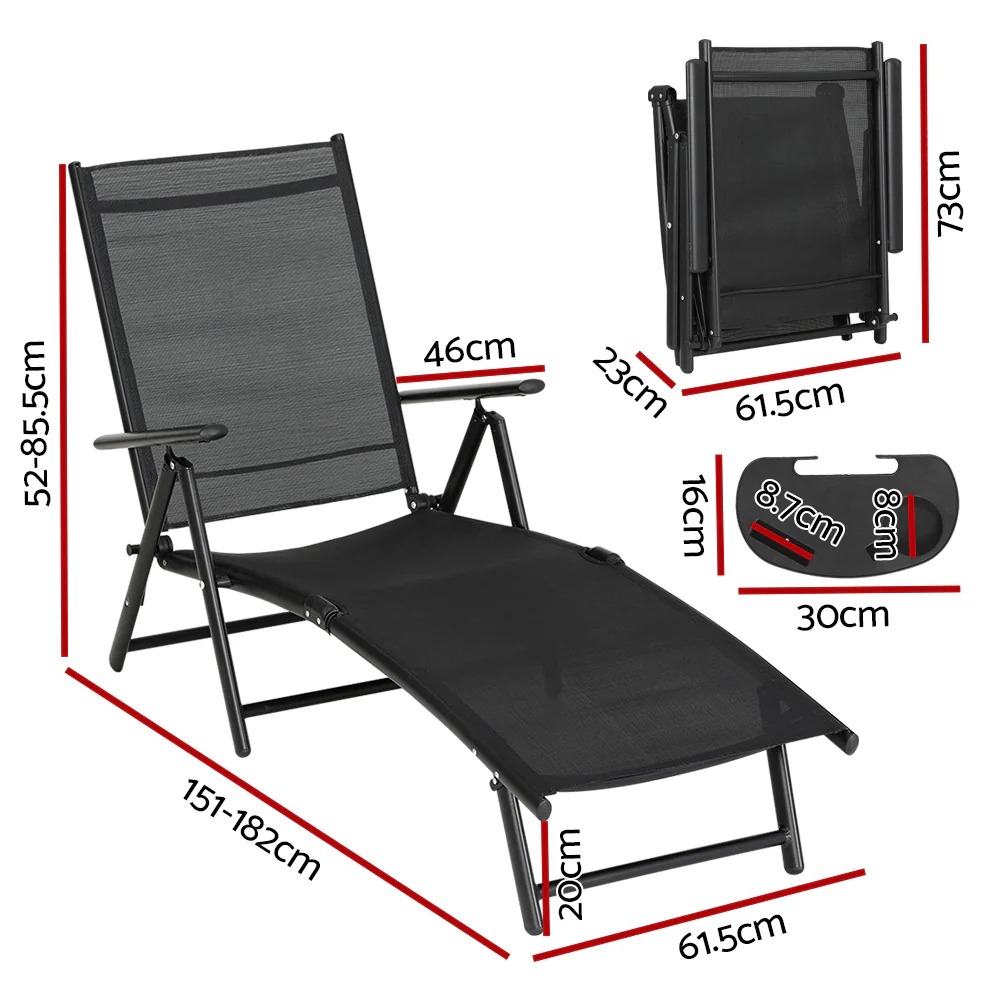 Romy Sun Lounge Outdoor Lounger Chair Foldable Patio Furniture - Black - Nurns