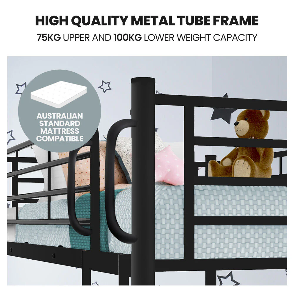 Maia 2in1 Metal Bunk Bed Frame with Modular Design - Matte Dark Grey King Single - Nurns
