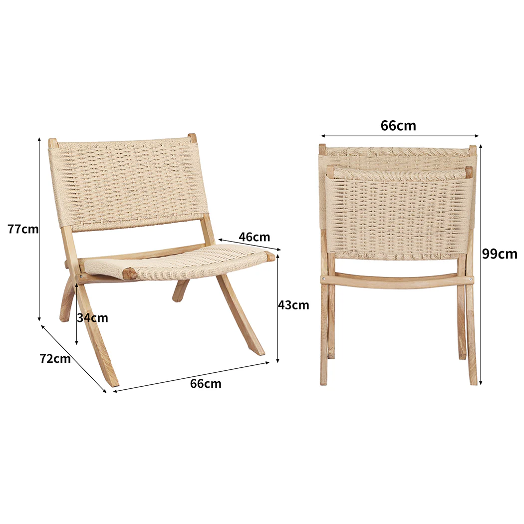 Foldable Single Deck Chair Solid Wood Kraft Rope Paper Woven Seat - Natural - Nurns
