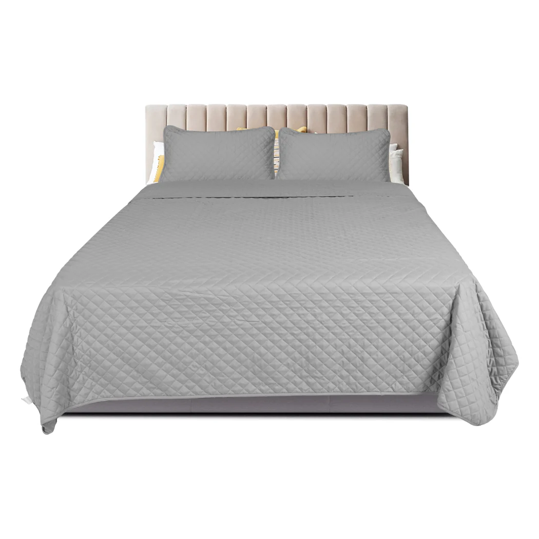 King Dreamz Bedspread Coverlet Set Quilted Grey - Nurns