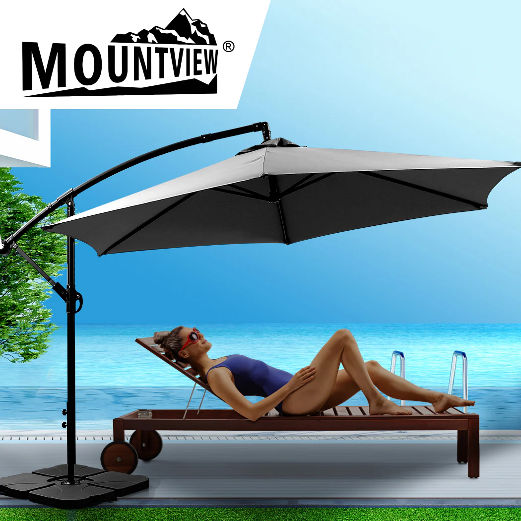 Mountview 3M Outdoor Umbrella Cantilever Grey With Base - Nurns