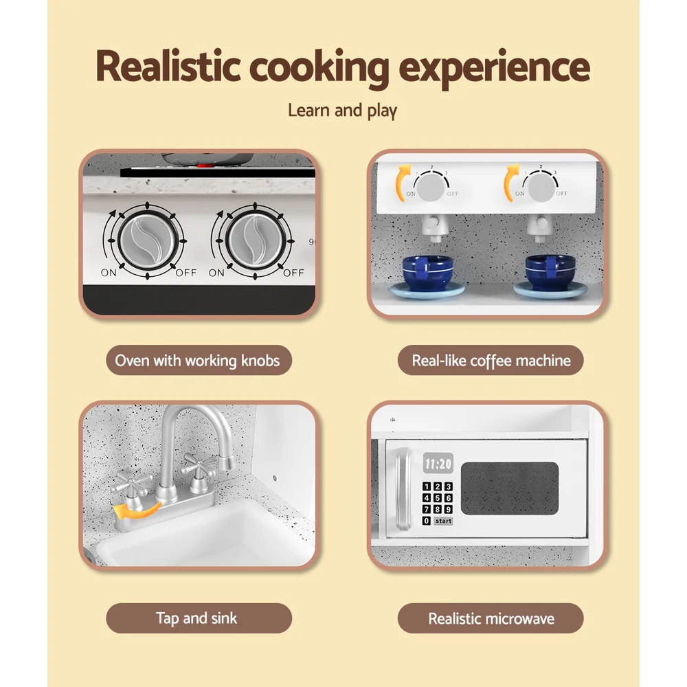 Kids Kitchen with Coffee Set Pretend Play Wooden Toys Cooking Cookware Childrens Toy - Nurns