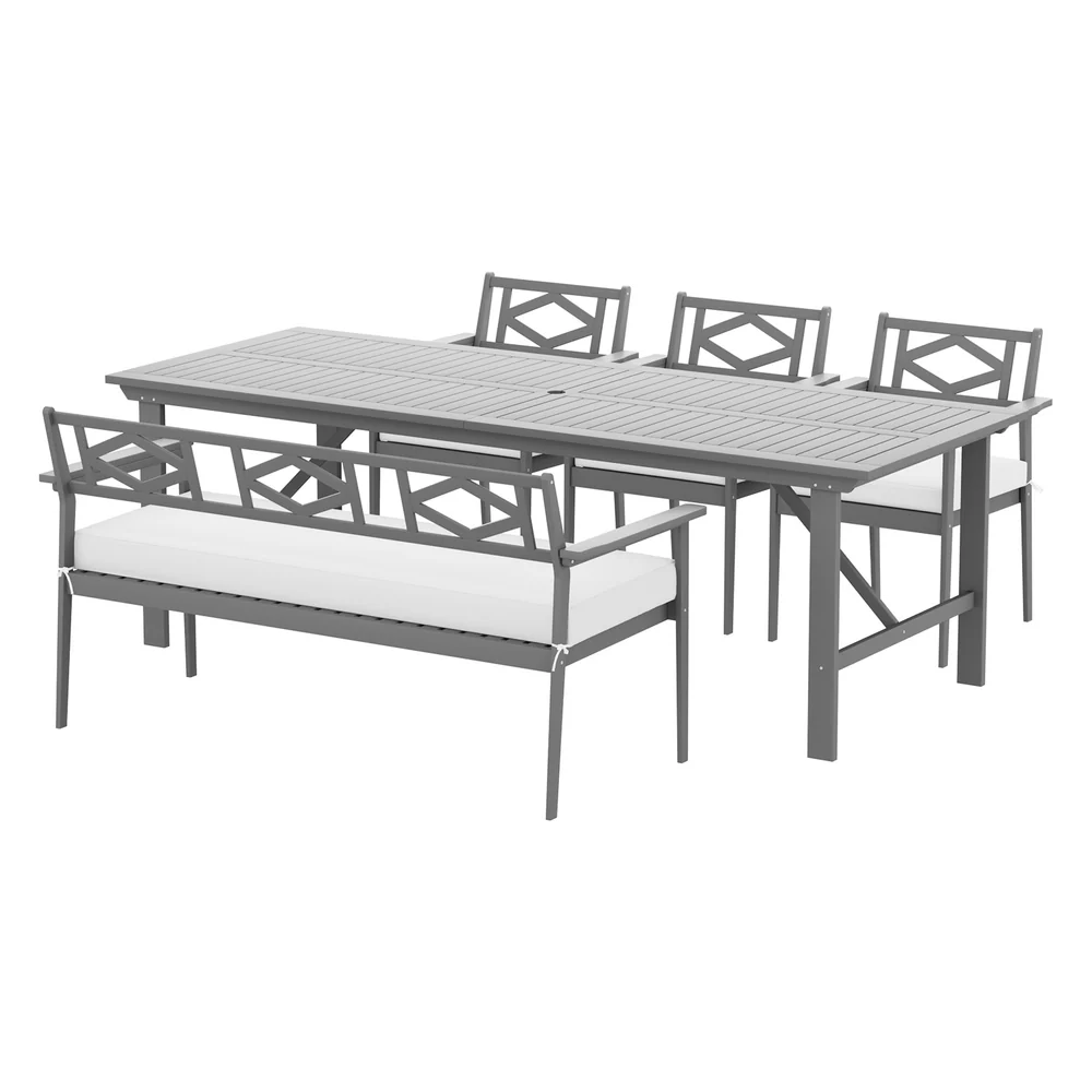 Axton 4-Seater Chair Table Patio Acacia 5-Piece Outdoor Furniture - Grey - Nurns