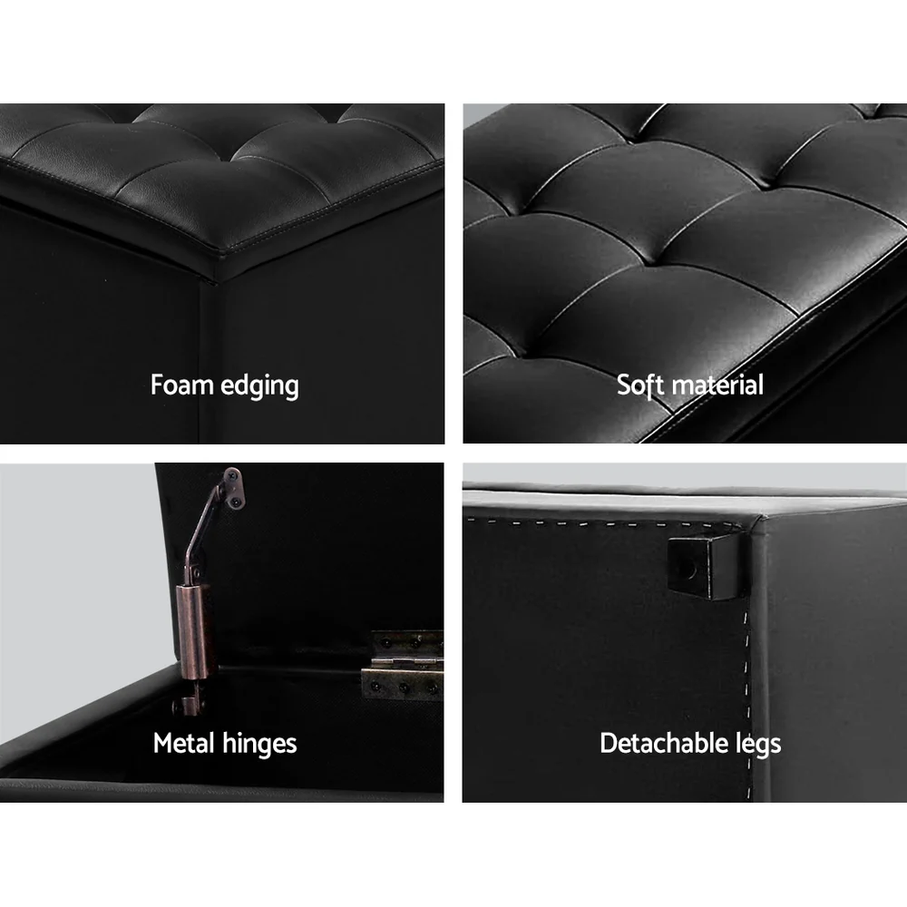 PU Leather Storage Ottoman - Black - Nurns