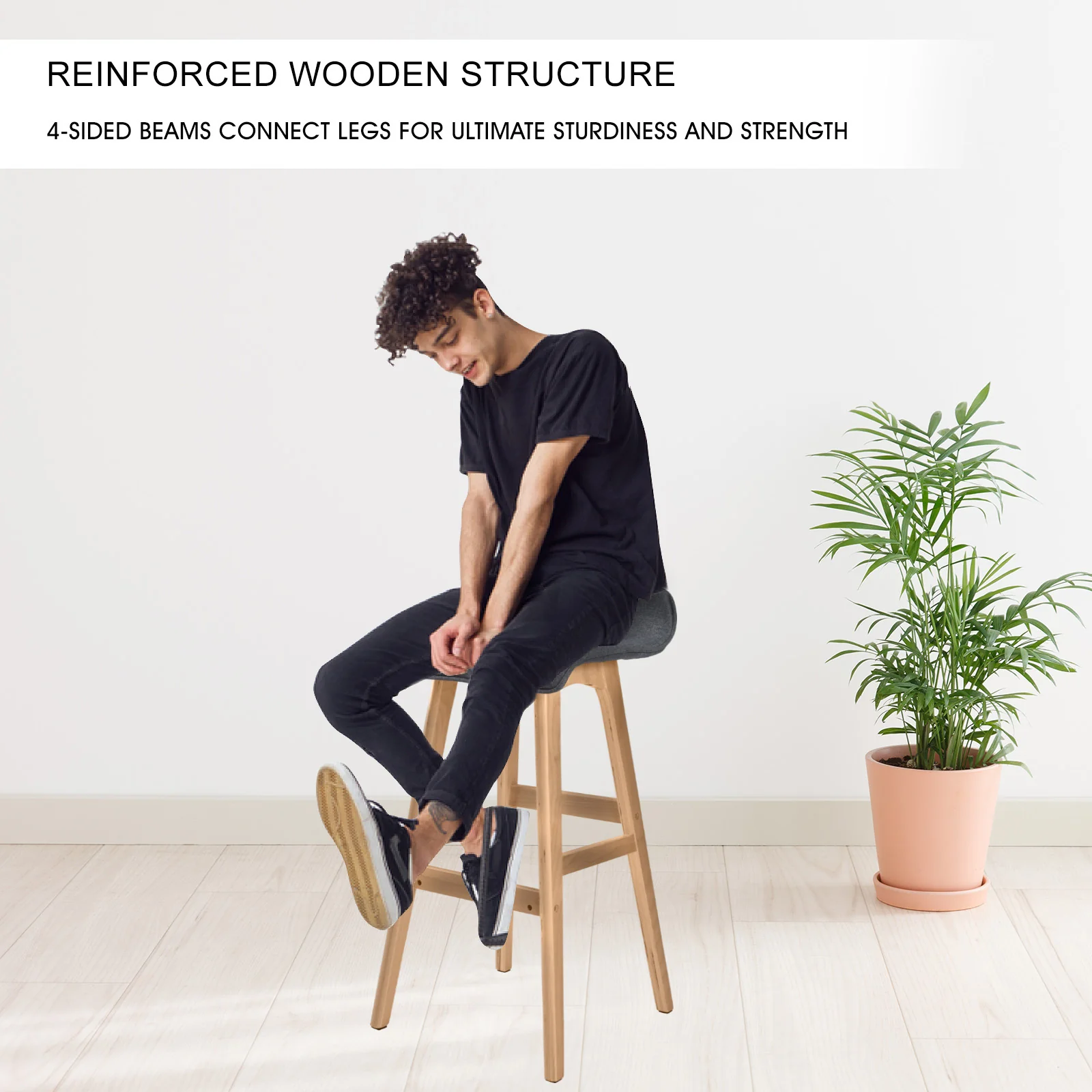 Set of 2 Birmingham Wooden Bar Stool Dining Chair Fabric - Grey - Nurns