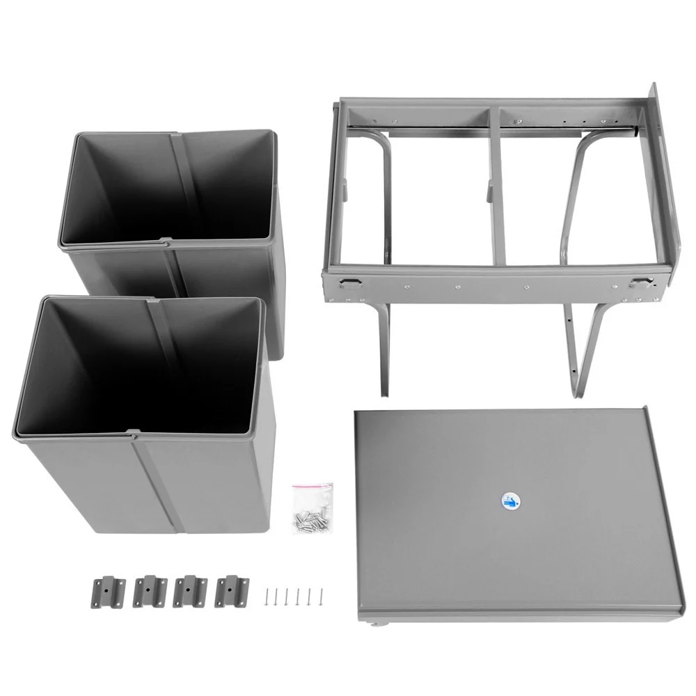 Pull Out Bin Kitchen Double Basket 2X20L Grey - Nurns