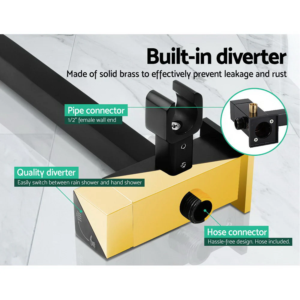 8'' Rain Shower Head Set Handheld Square High Pressure Twins Tap - Black - Nurns