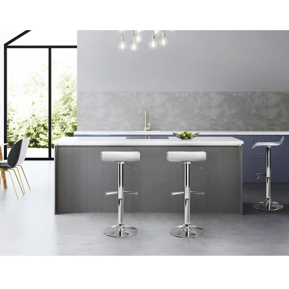 Set of 2 Terni PU Leather Wave Style Bar Stools - White - Nurns