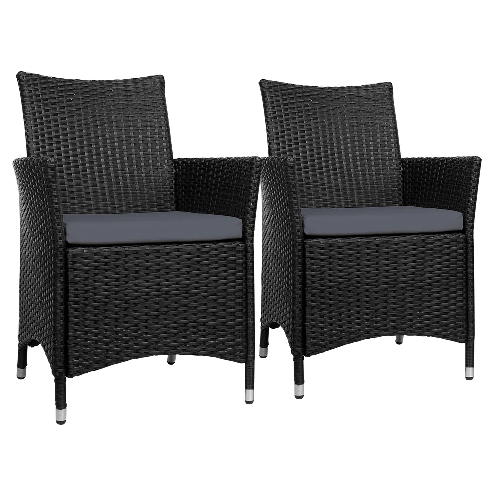 Mitchell Set of 2 Outdoor Bistro Set Dining Chairs Patio Furniture Wicker Garden Cushion - Black - Nurns
