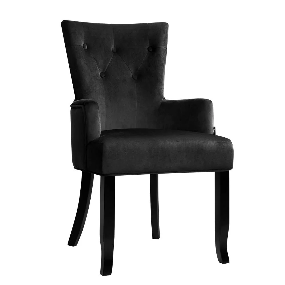 Arden Dining Chair Velvet French Provincial Armchair - Black - Nurns