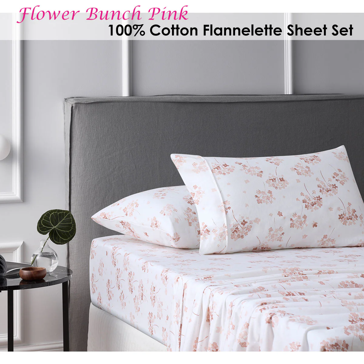 King Accessorize Cotton Flannelette Sheet Set Flower Bunch Pink - Nurns