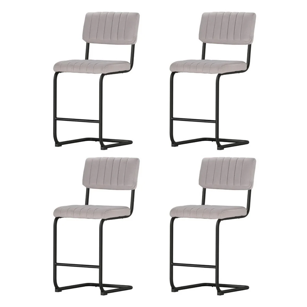 Set of 4 Nairobi Bar Stools Velvet Chairs - Grey - Nurns