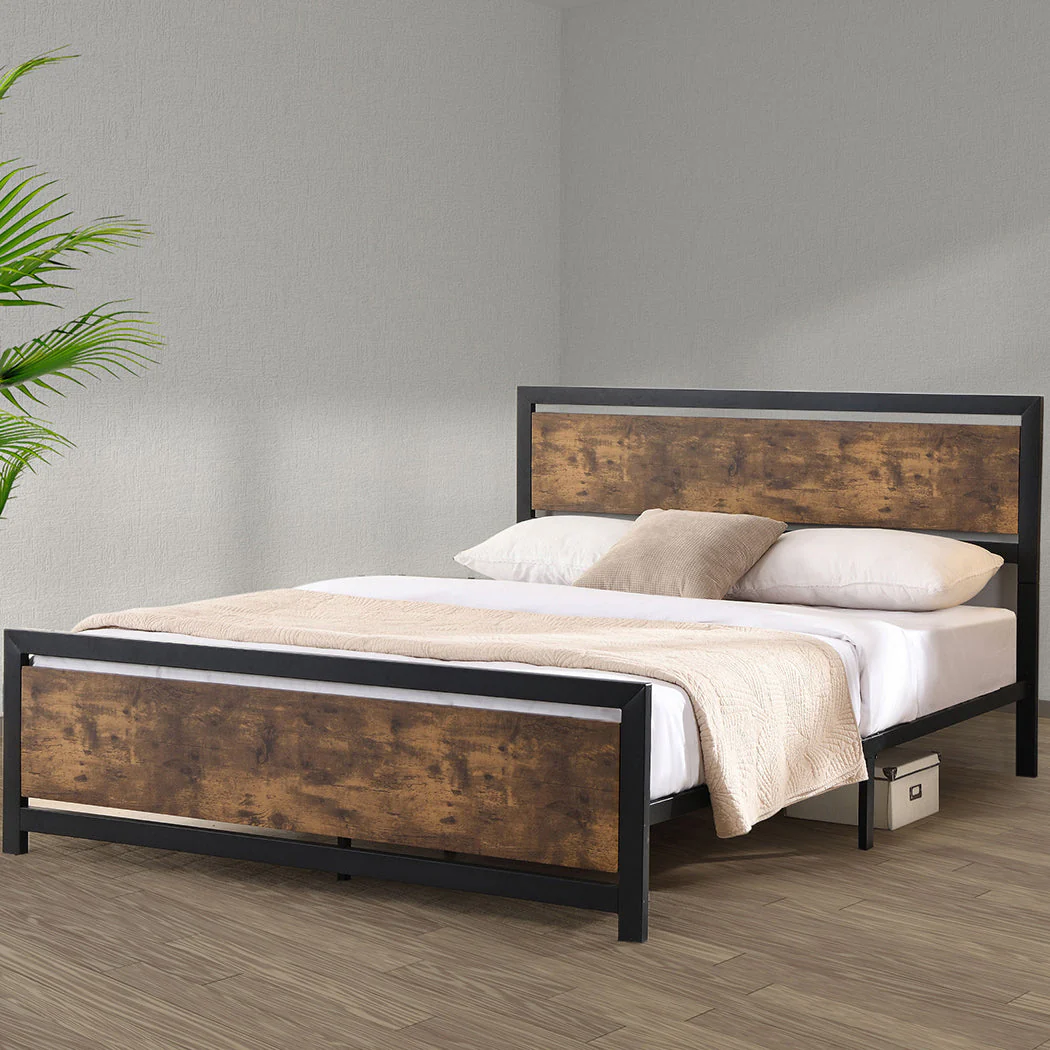 Kindred Bed & Mattress Package with 34cm Black Mattress - Black & Wood Queen - Nurns