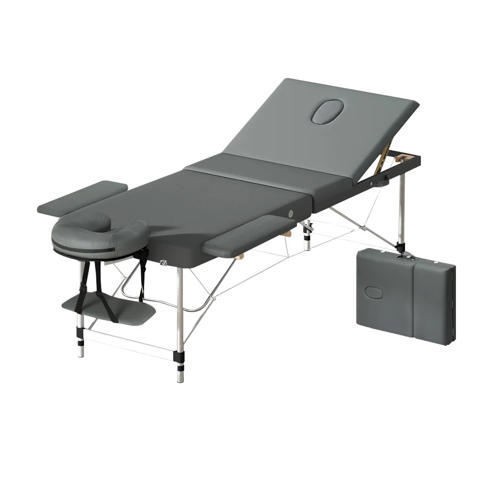 Massage Table 75cm 3 Fold Aluminium Beauty Bed Portable Therapy Grey - Nurns