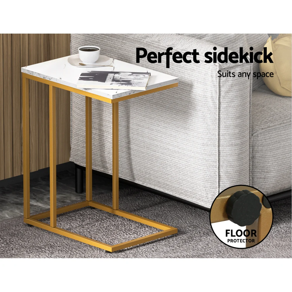 Isigonus Side End Table Marble Effect - White - Nurns