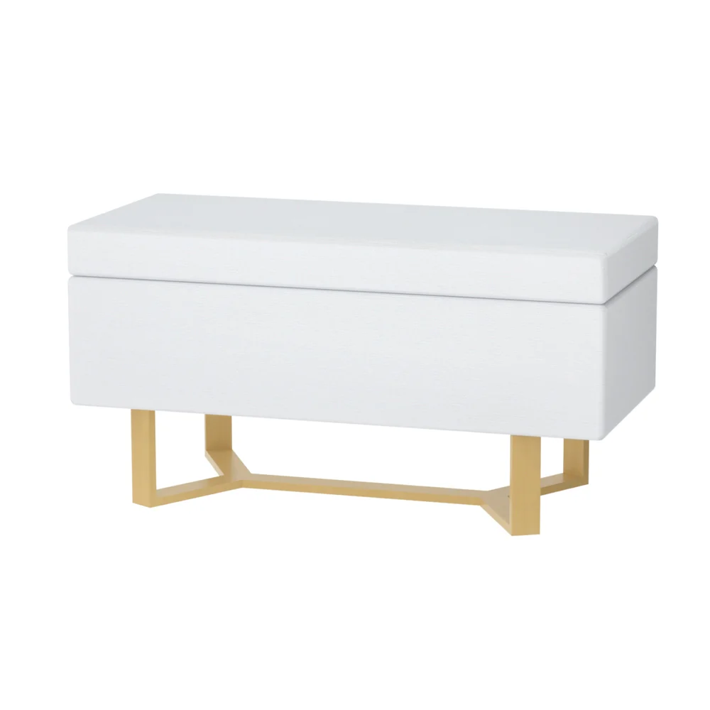 Storage Ottoman Blanket Box Criss-Cross Linen - White - Nurns