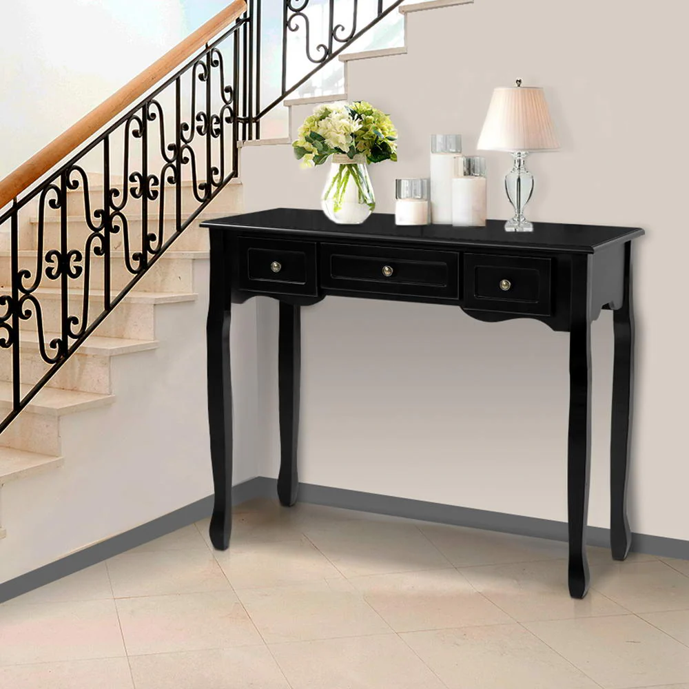 Hallway Console Table Hall Side Dressing Entry Display 3 Drawers Black - Nurns