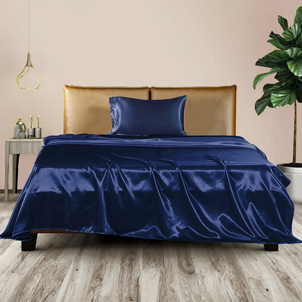 Single Dreamz Silky Satin Sheets Fitted Flat Blue - Nurns