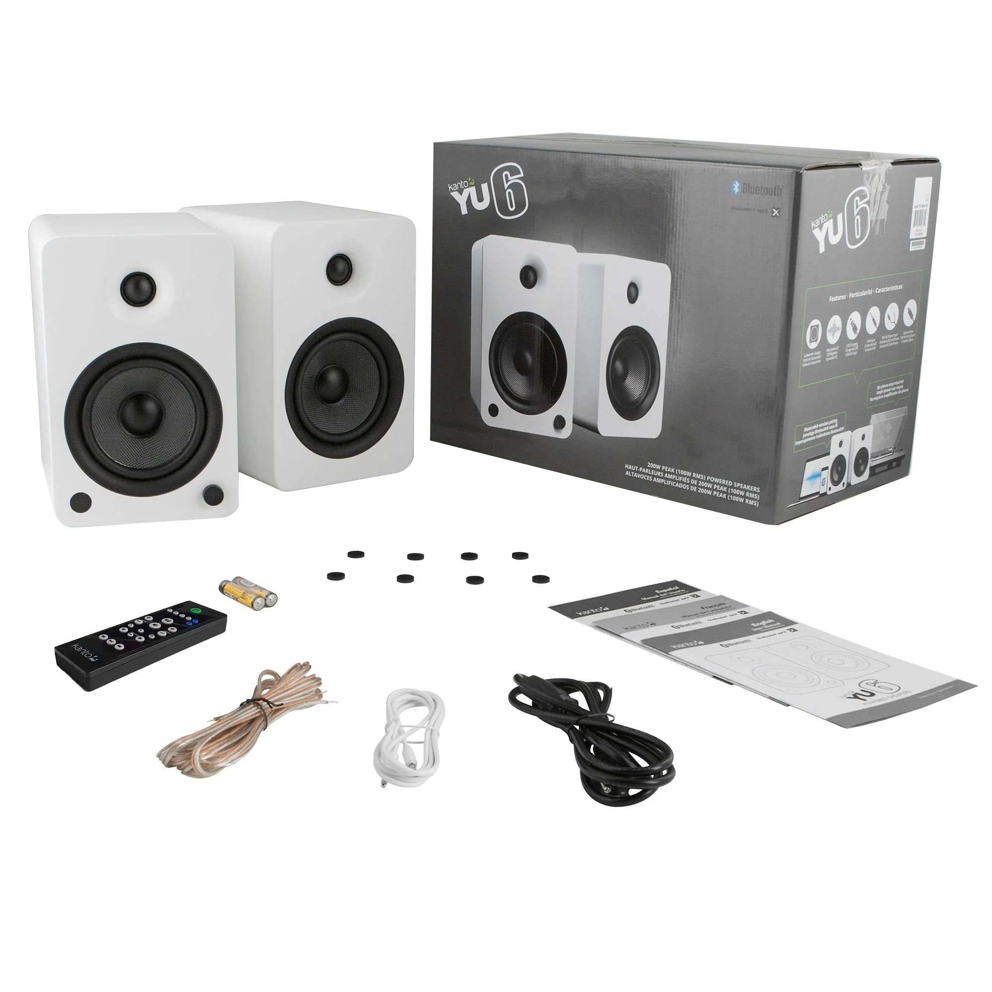 YU6 200W Powered Bookshelf Speakers with Bluetooth and Phono Preamp - Matte White - Nurns