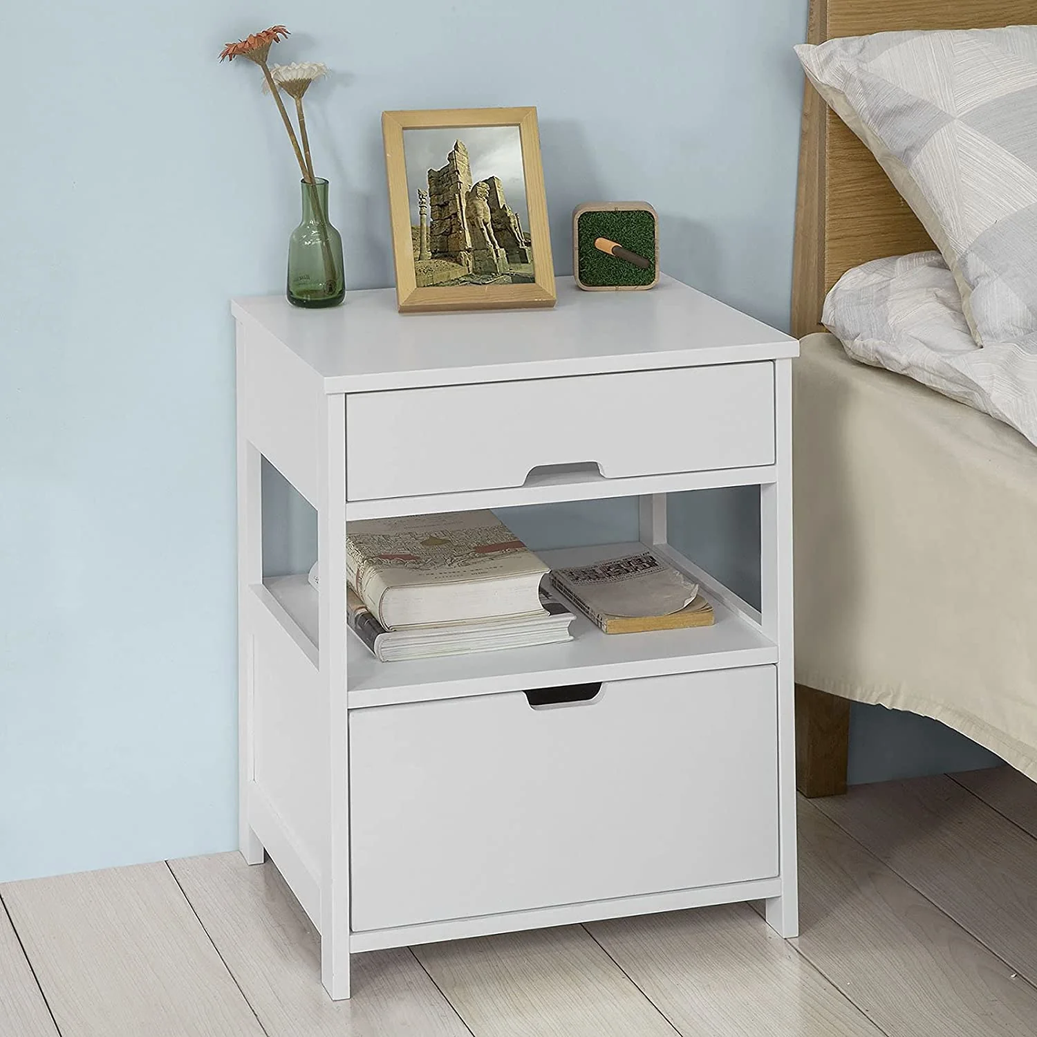 Vaughan Wooden Bedside Tables Bedside Table with 2 Drawers - White - Nurns