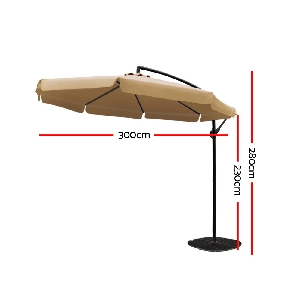 Instahut 3m Outdoor Umbrella Cantilever Garden Beach Patio Beige - Nurns