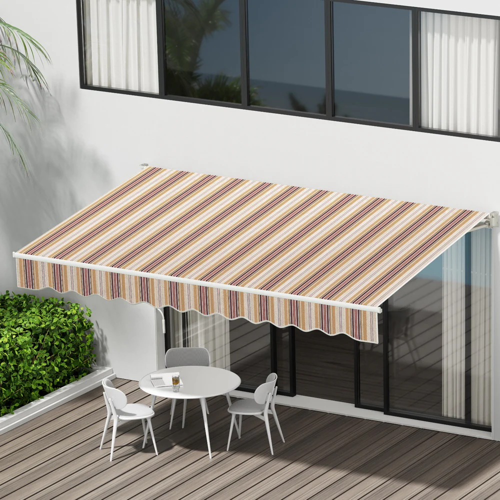Instahut Retractable Folding Arm Awning Motorised Sunshade 3Mx2.5M Beige Brown - Nurns