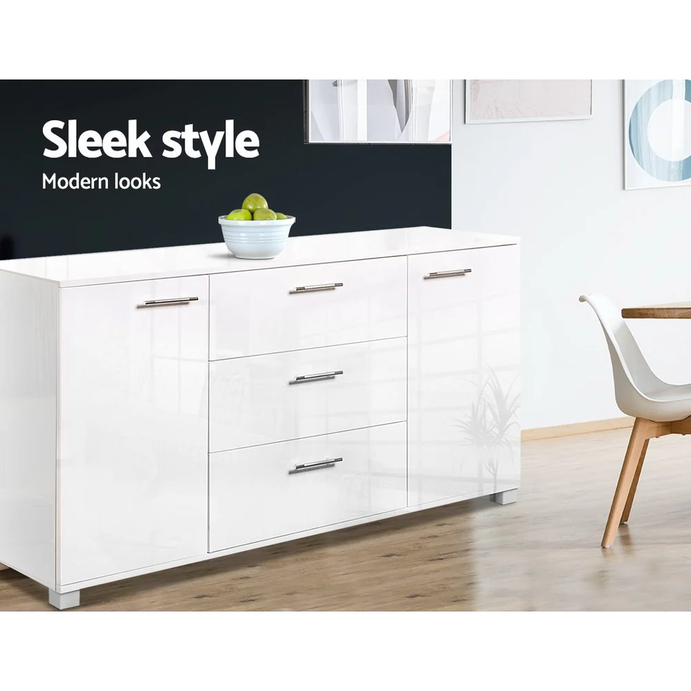 Daxton Wooden Buffet Sideboard High Gloss - White - Nurns