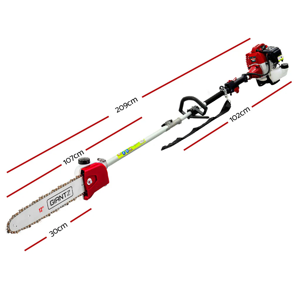 62CC Pole Chainsaw 12in Chain Saw Petrol 4.3m Long Reach Red - Nurns