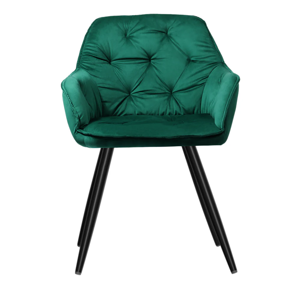 Everly Set of 2 Dining Chairs Velvet Diamond Tufted Armchair - Green - Nurns