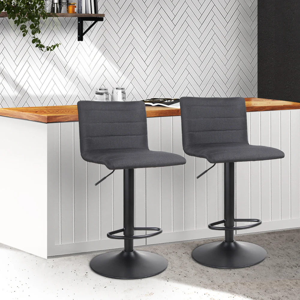 Set of 2 Corinth Faux Linen Bar Stools - Black - Nurns