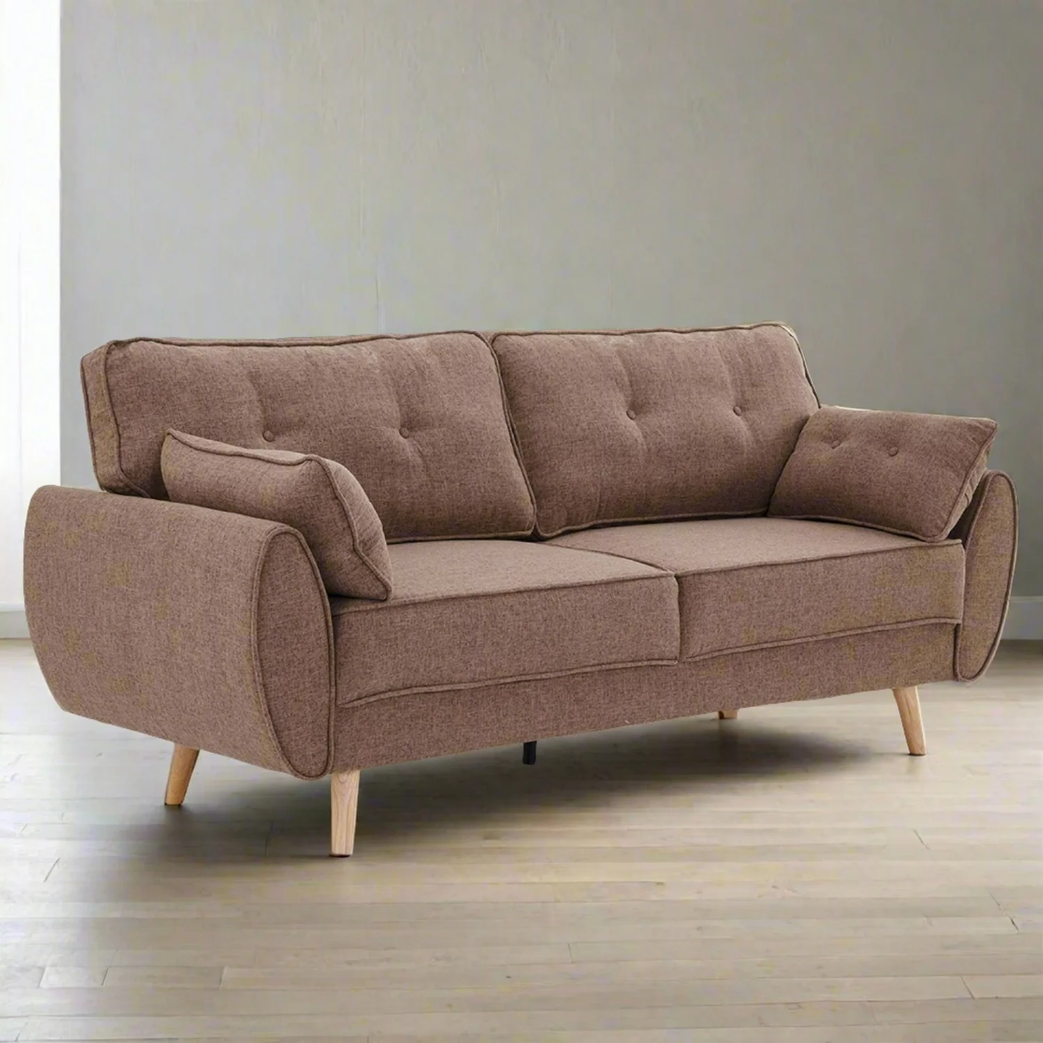 Mariah 3-Seater Linen Fabric Futon Modular Sofa Bed Suite - Brown - Nurns