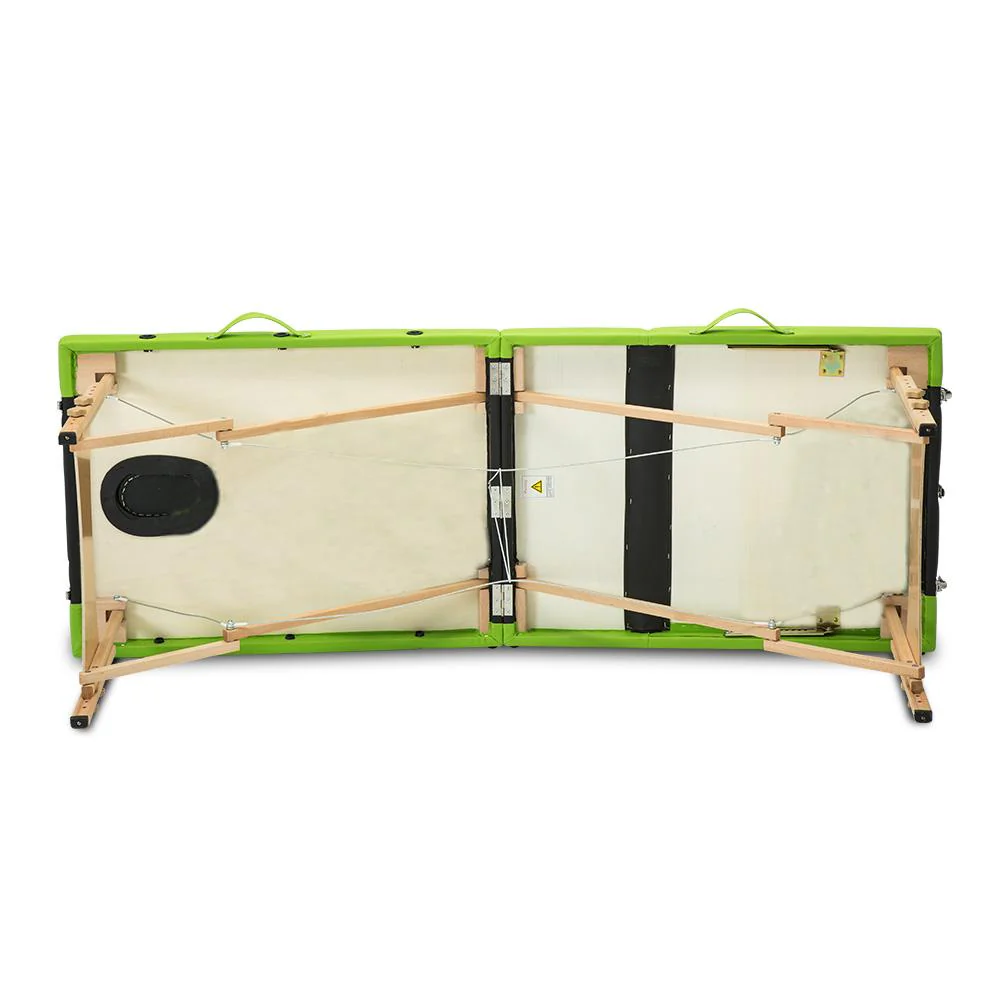 Massage Table 70cm 3 Fold Wooden Portable Beauty Therapy Bed Waxing Green - Nurns