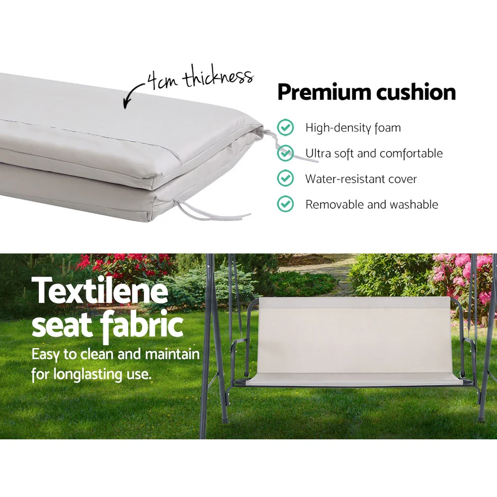 Astride Outdoor Swing Chair Garden Chair Bench Furniture Canopy 3 Seater - Beige - Nurns