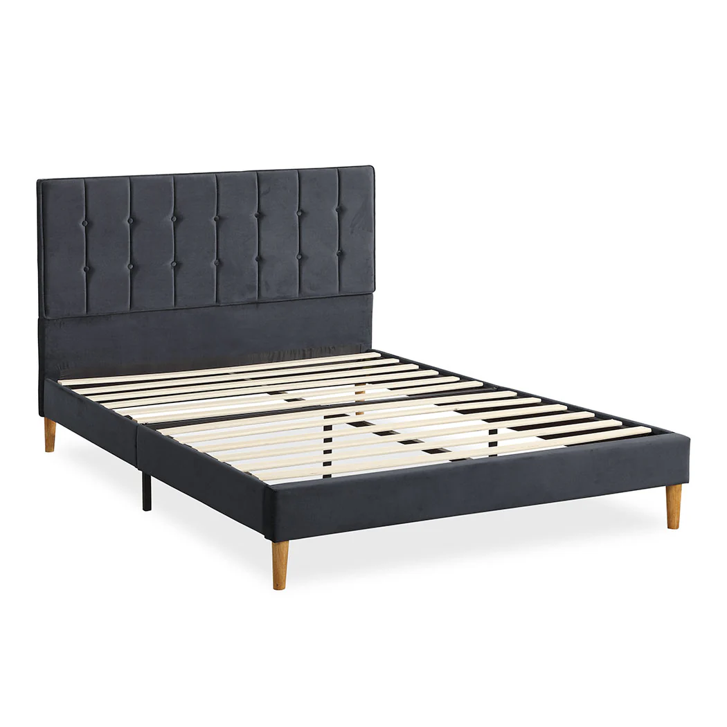 Venlo Bed Frame Base Platform Wooden Velvet with Headboard Grey - Queen - Nurns