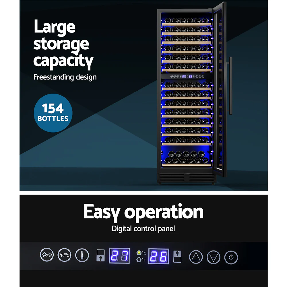 Devanti Wine Fridge Cooler Dual Zone 154 Bottles - Nurns