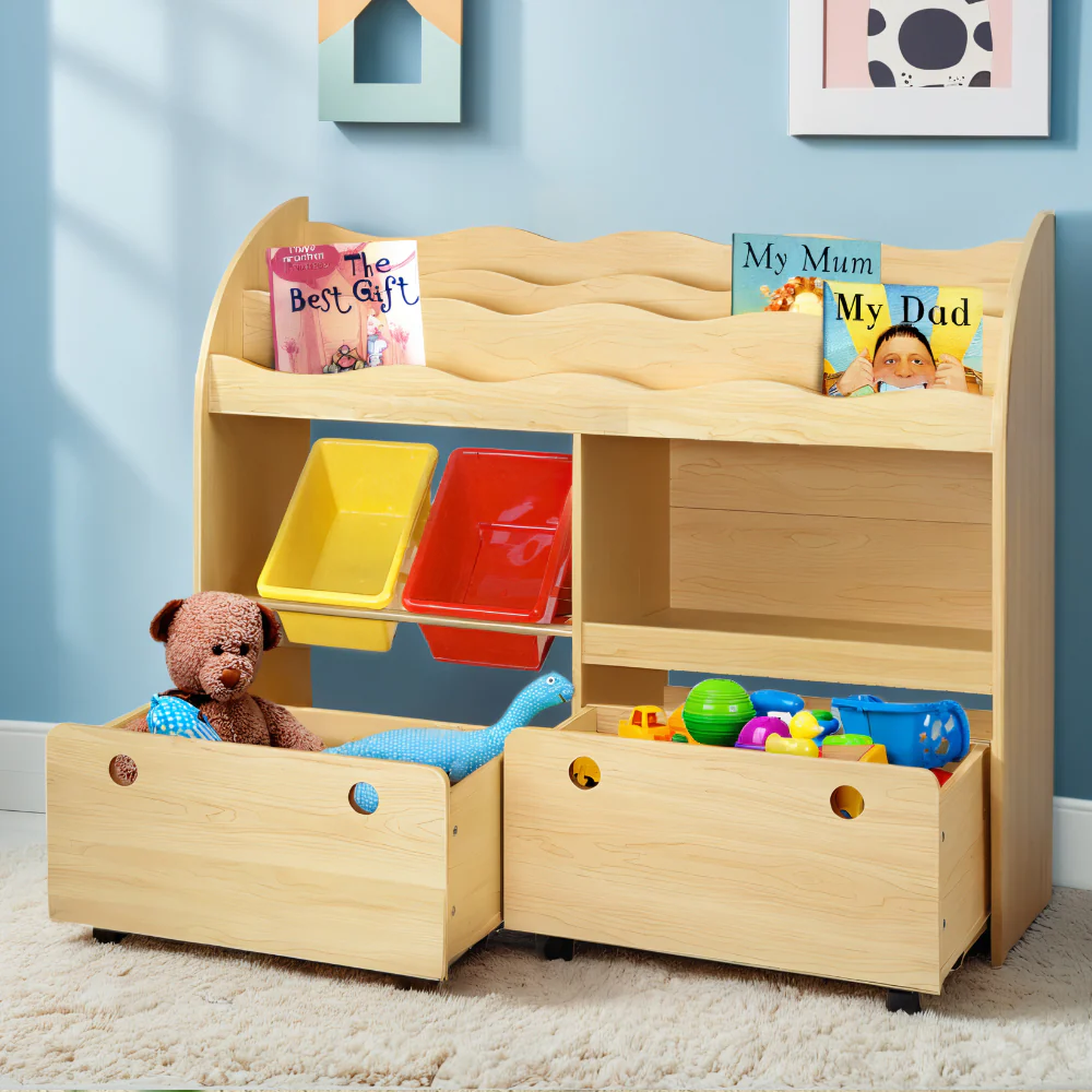 Kids Bookshelf Children Bookcase Toy Storage Box Organiser Display Rack - Nurns
