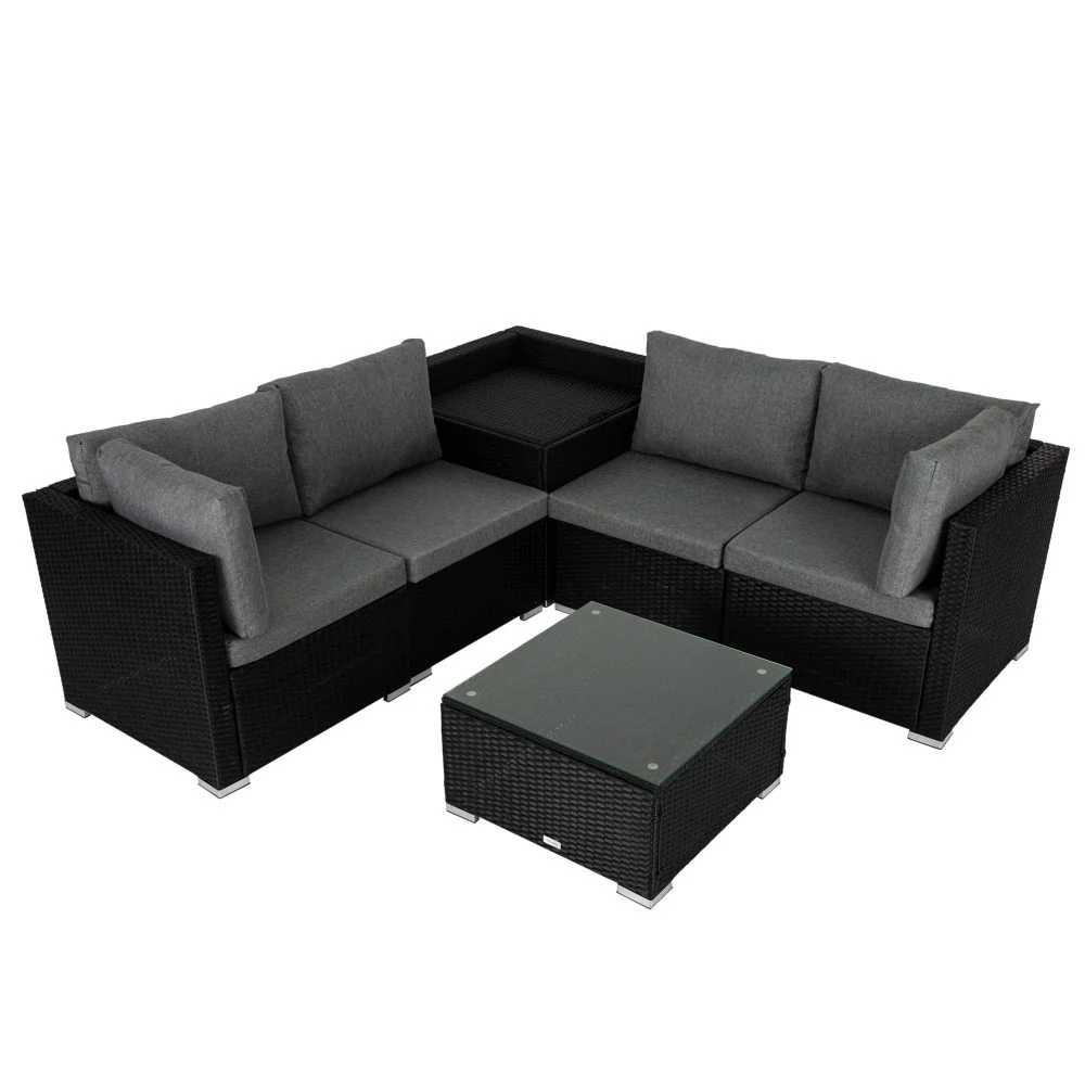 Robyn 5-Seater Modular Lounge Sofa 6-Piece Outdoor Sofa - Black - Nurns