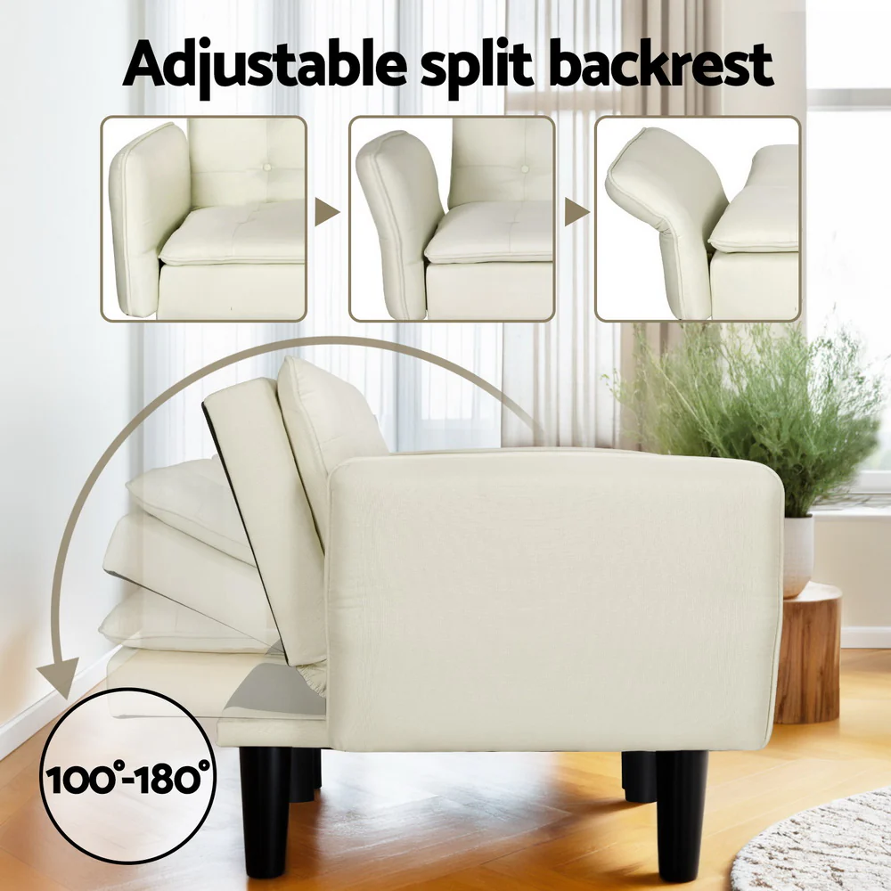 Marlee 3-Seater Sofa Bed Tufted Faux Linen - Beige - Nurns