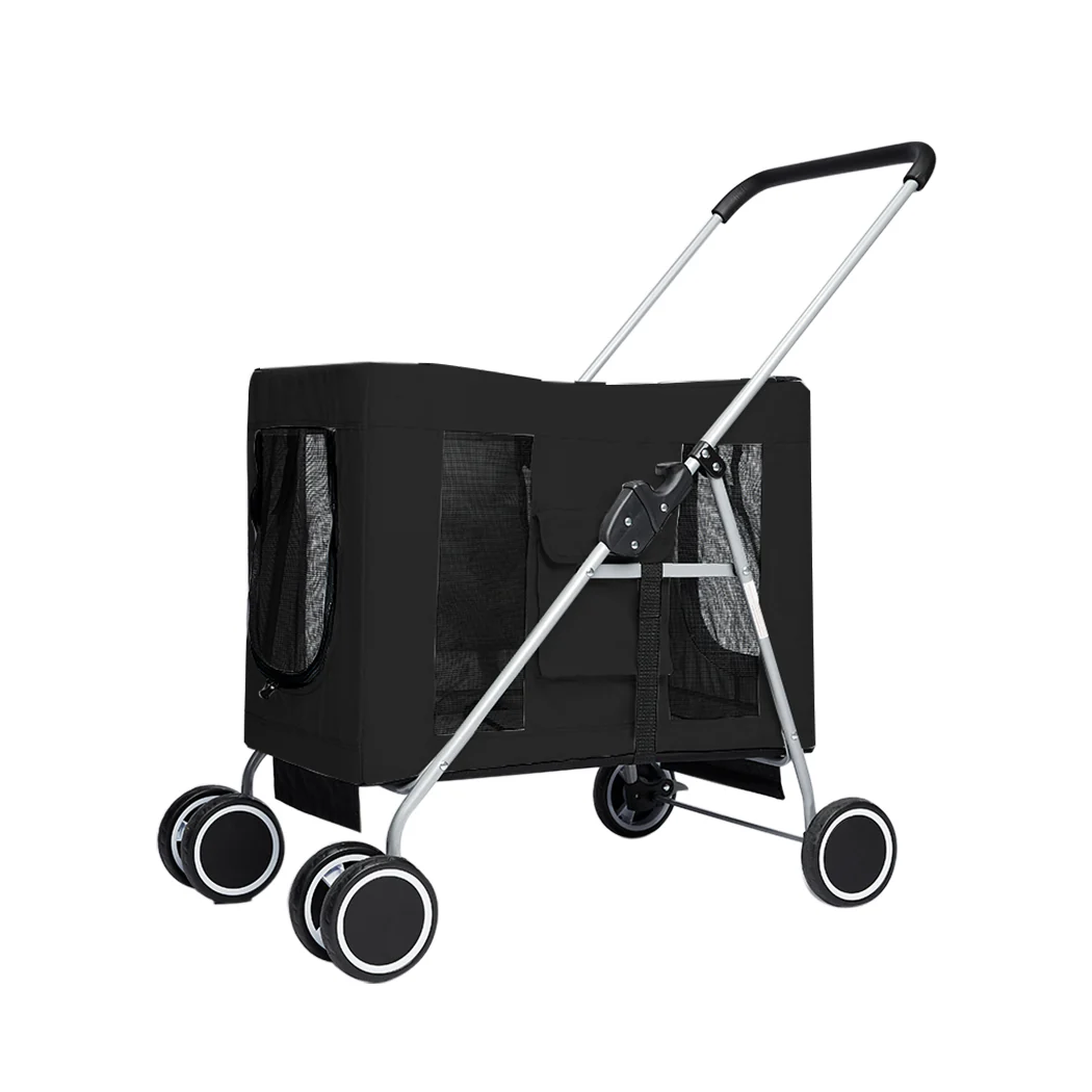 Pet Stroller Dog Cat Puppy Pram Travel Carrier 4 Wheels Pushchair Foldable Black - Nurns