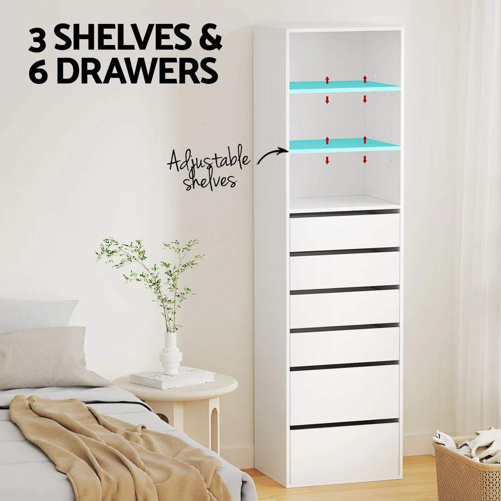 Artiss 6 Chest of Drawers Tallboy Cabinet - White - Nurns