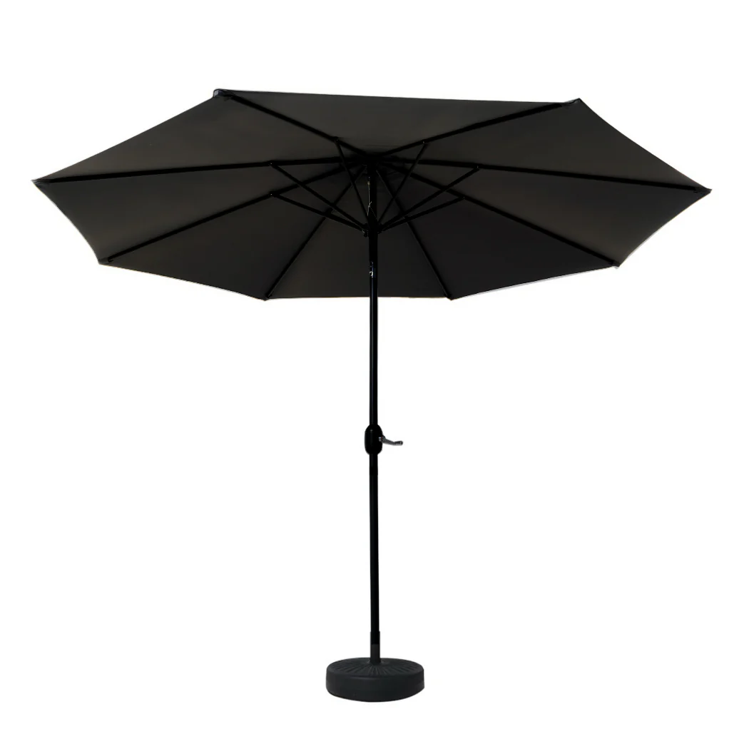 Instahut Outdoor Umbrella 3m Base Beach Pole Garden Tilt Sun Patio UV Black - Nurns