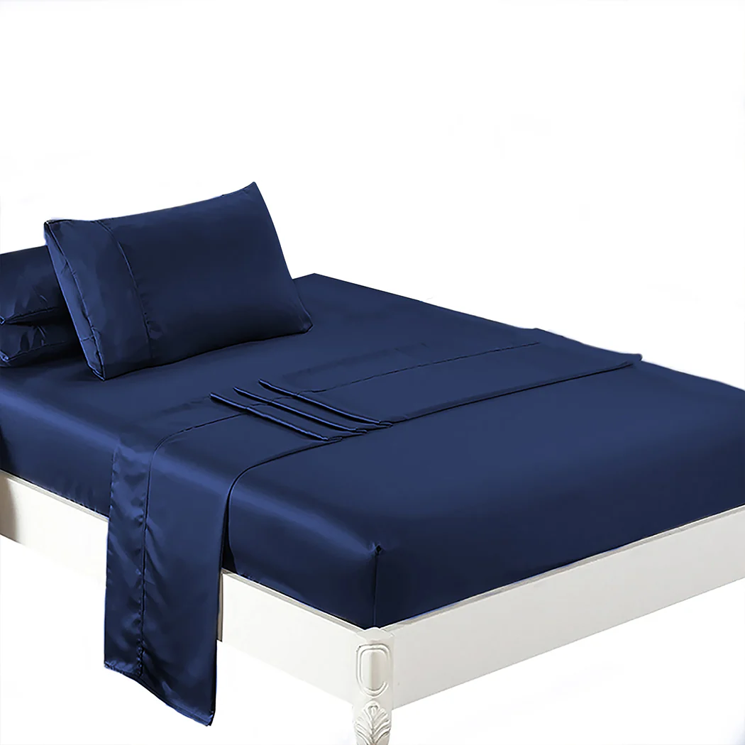 Single Dreamz Silky Satin Sheets Fitted Flat Blue - Nurns