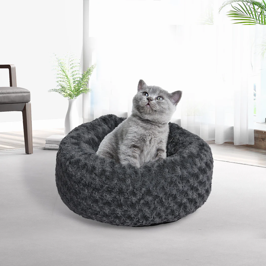 SMALL Cat Beds Calming Warm Soft Plush - Dark Grey - Nurns
